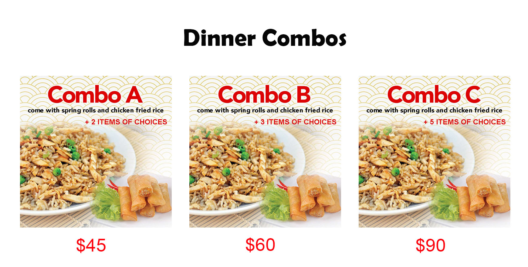 [ad_1]


All Combos are come with ✴️ Spring rolls & Chicken Fried Rice ➕ Pick your favorite Chinese or Japanese Dishes ? . Combo A ? Pick 2 Dishes Combo B…